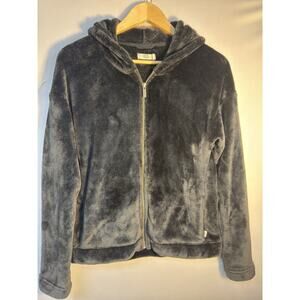 UGG Plush Zip Hoodie Jacket Black Faux Fur Sherpa Womens Size M